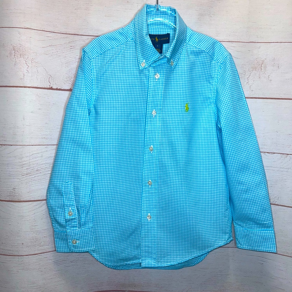 Polo Ralph Lauren Blue Gingham Cotton Poplin Shirt Size 5